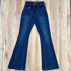 Dollhouse Dark Wash Flare Wide Leg Blue Jeans Size 3/4